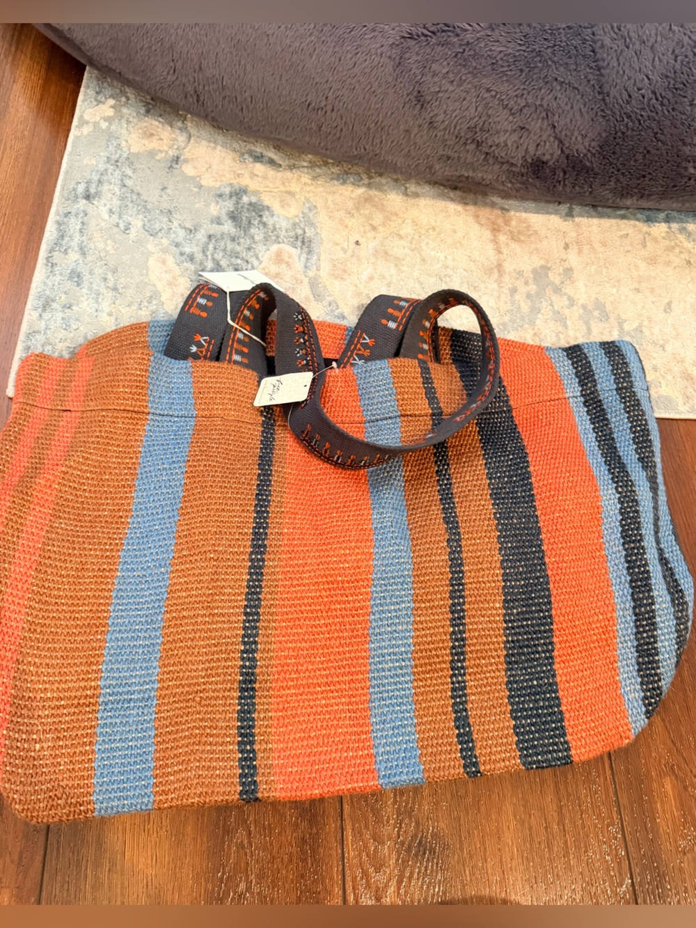 Free People Striped Tote in Orange, Blue & Black